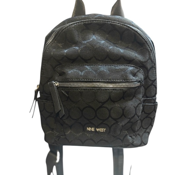 Chic & Compact: Nine West Taren Mini backpack Black logo canvas & leather - Picture 4 of 11
